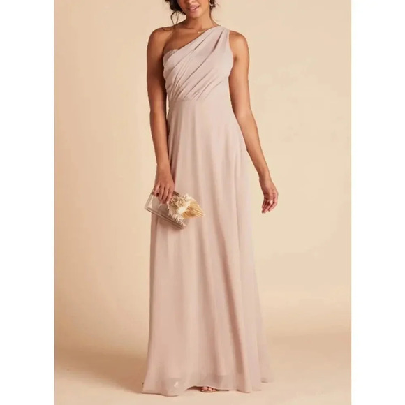 NWT Birdy Grey Kira Maxi Dress Asymmetrical One-Shoulder A-Line Chiffon Taupe S - Picture 4 of 5